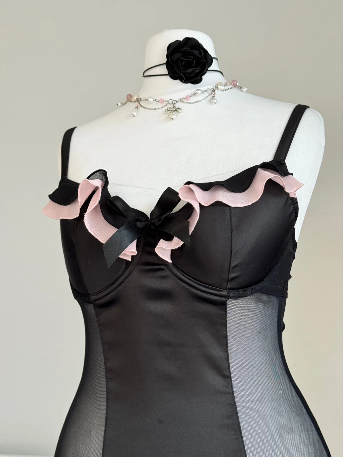 Black & Pink Coquette Corset Top