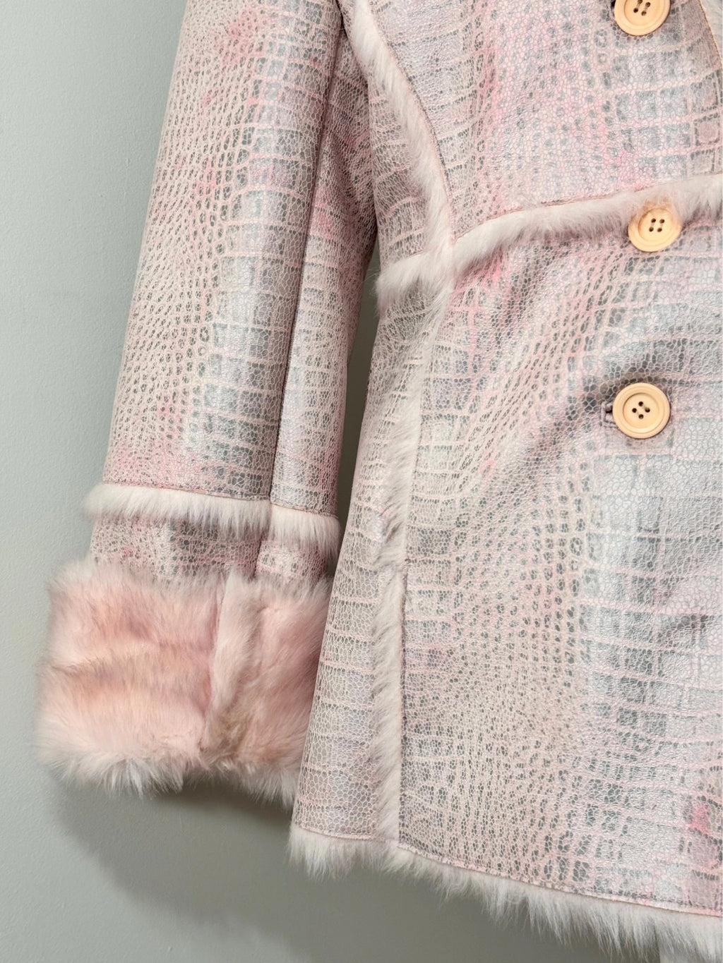 Vintage Pink Faux-Croco Fur Trim Coat