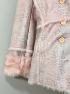 Vintage Pink Faux-Croco Fur Trim Coat