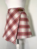 Vintage Rose Plaid Preppy Wrap Mini Skirt