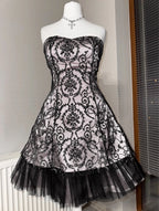 Silver Victorian lace mini strapless dress