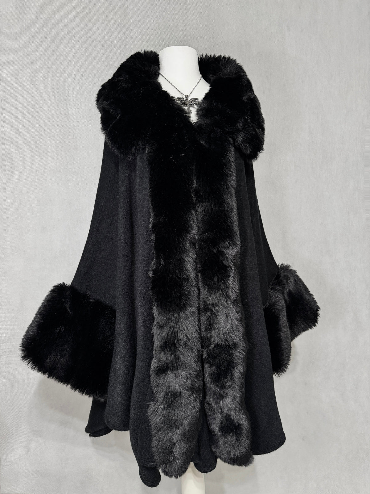 Midnight Faux-Fur Cape