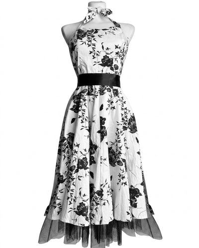 White Vintage 50s Style Floral Halter Swing Dress