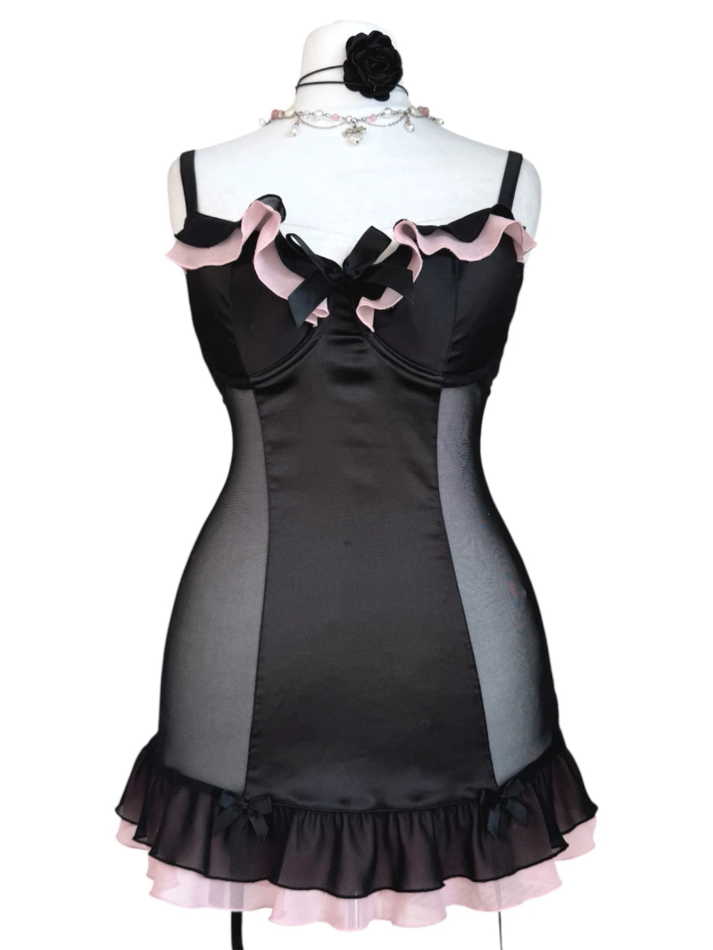 Black & Pink Coquette Corset Top