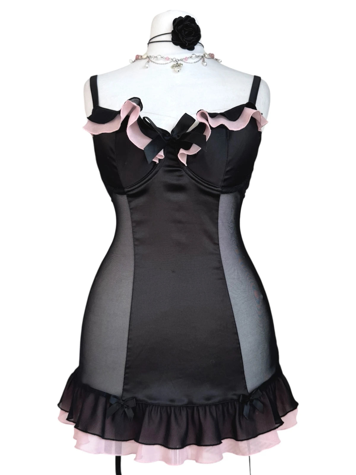 Black & Pink Coquette Corset Top