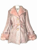 Vintage Pink Faux-Croco Fur Trim Coat