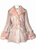 Vintage Pink Faux-Croco Fur Trim Coat