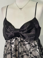 Gothic Black Lace & Satin Bow Midi Dress