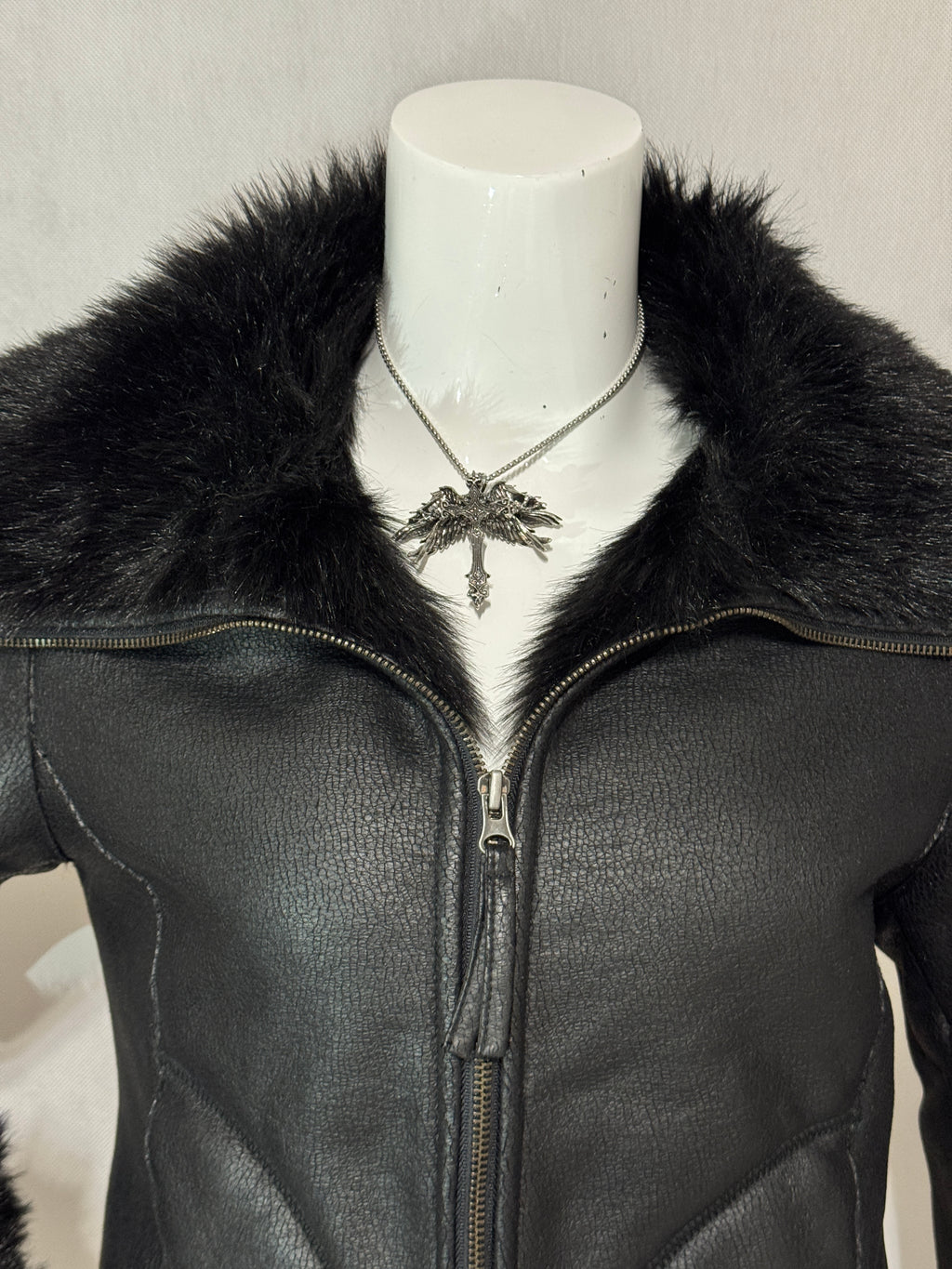 Midnight Faux-Fur Leather Jacket