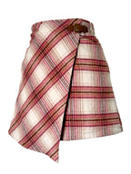 Vintage Rose Plaid Preppy Wrap Mini Skirt