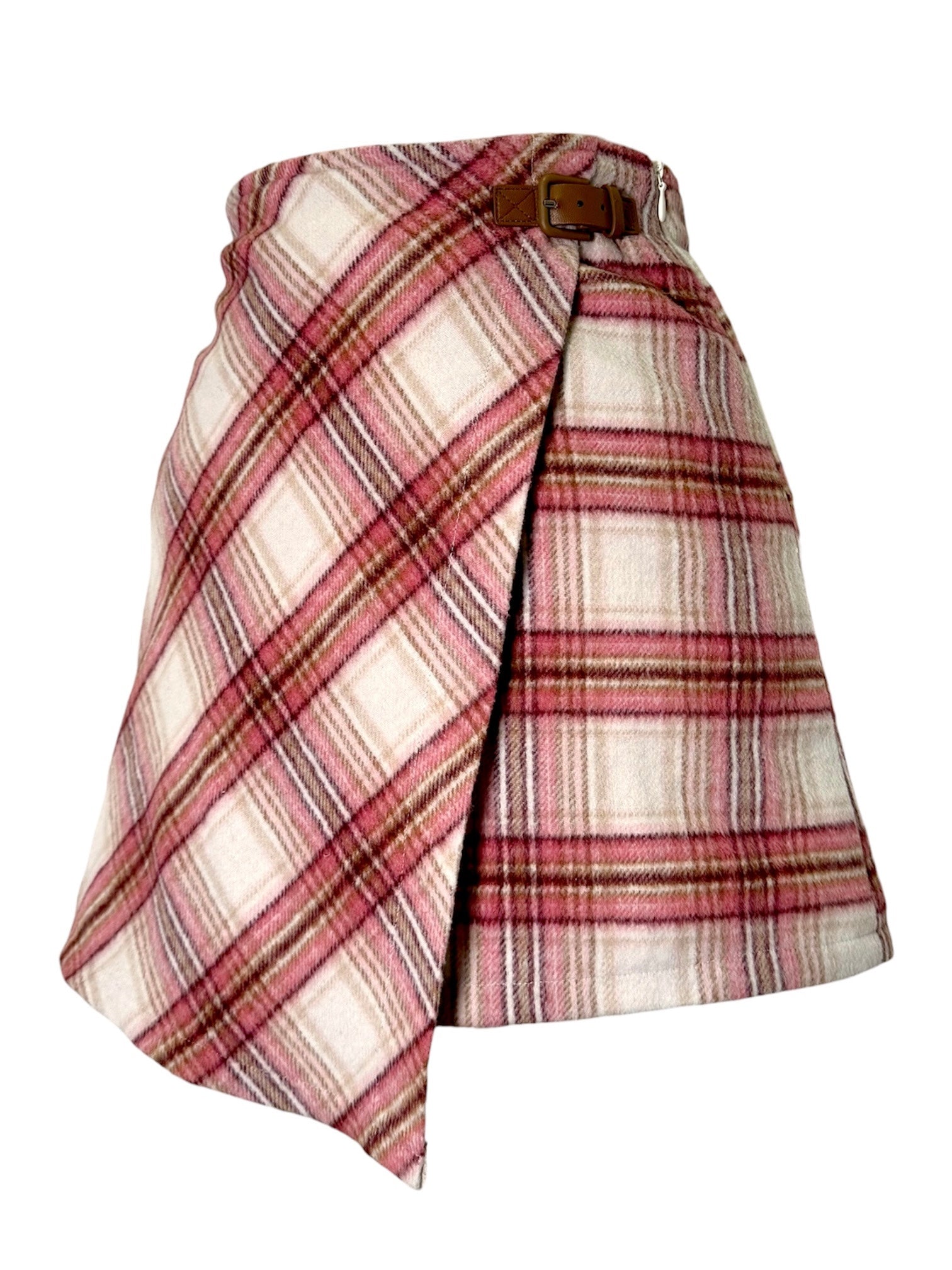 Vintage Rose Plaid Preppy Wrap Mini Skirt