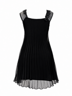 Black Pleated Ribbon Midi Dress