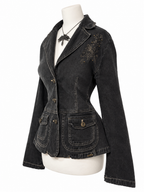 Charcoal Grey Acid Wash Denim Blazer