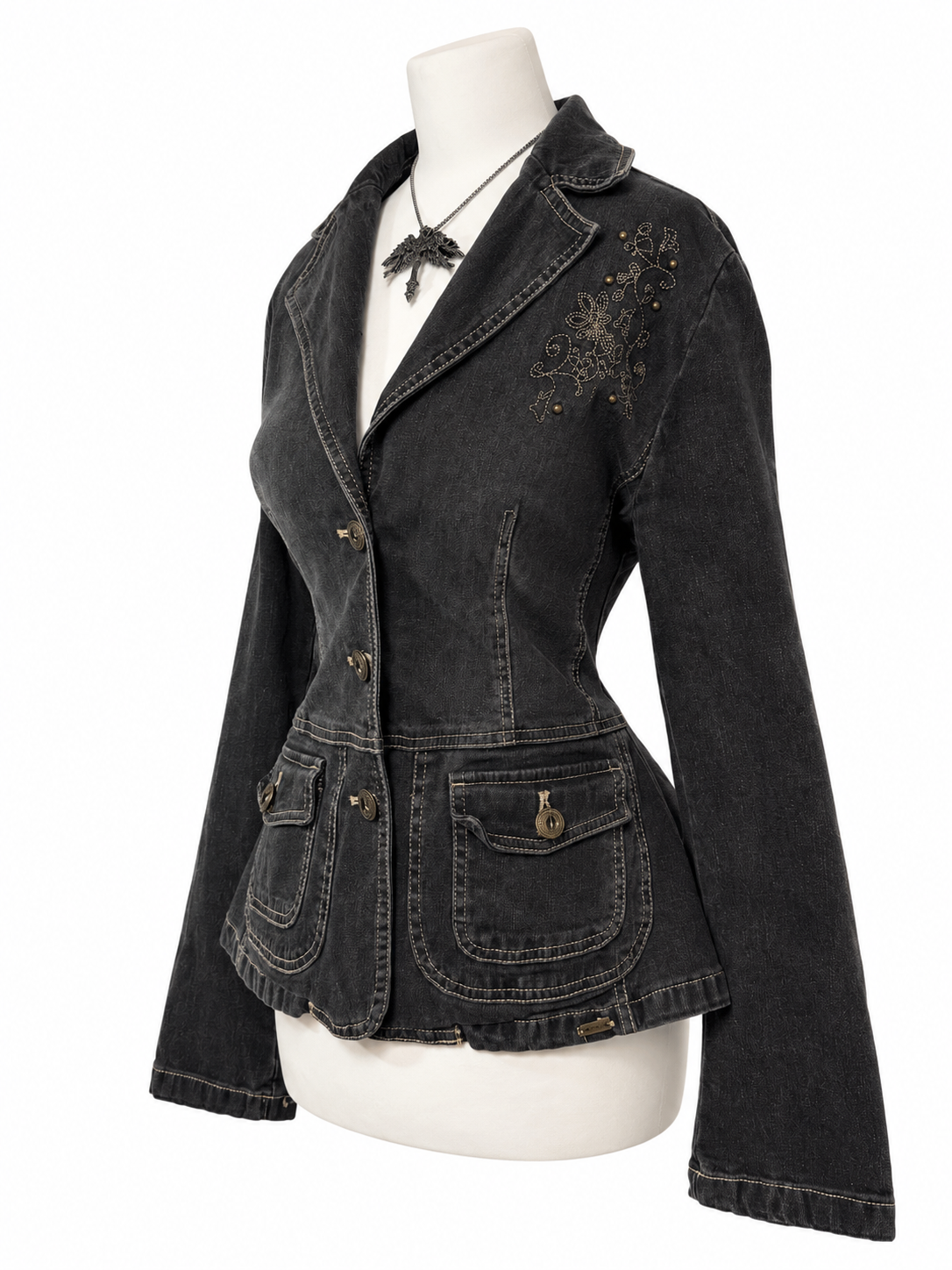 Charcoal Grey Acid Wash Denim Blazer
