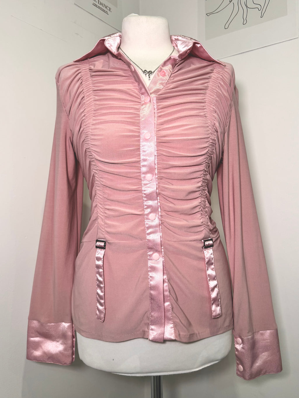 Dusty pink satin shirt with drapery