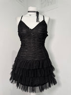 Midnight Mesh Ruched Tiered Dress