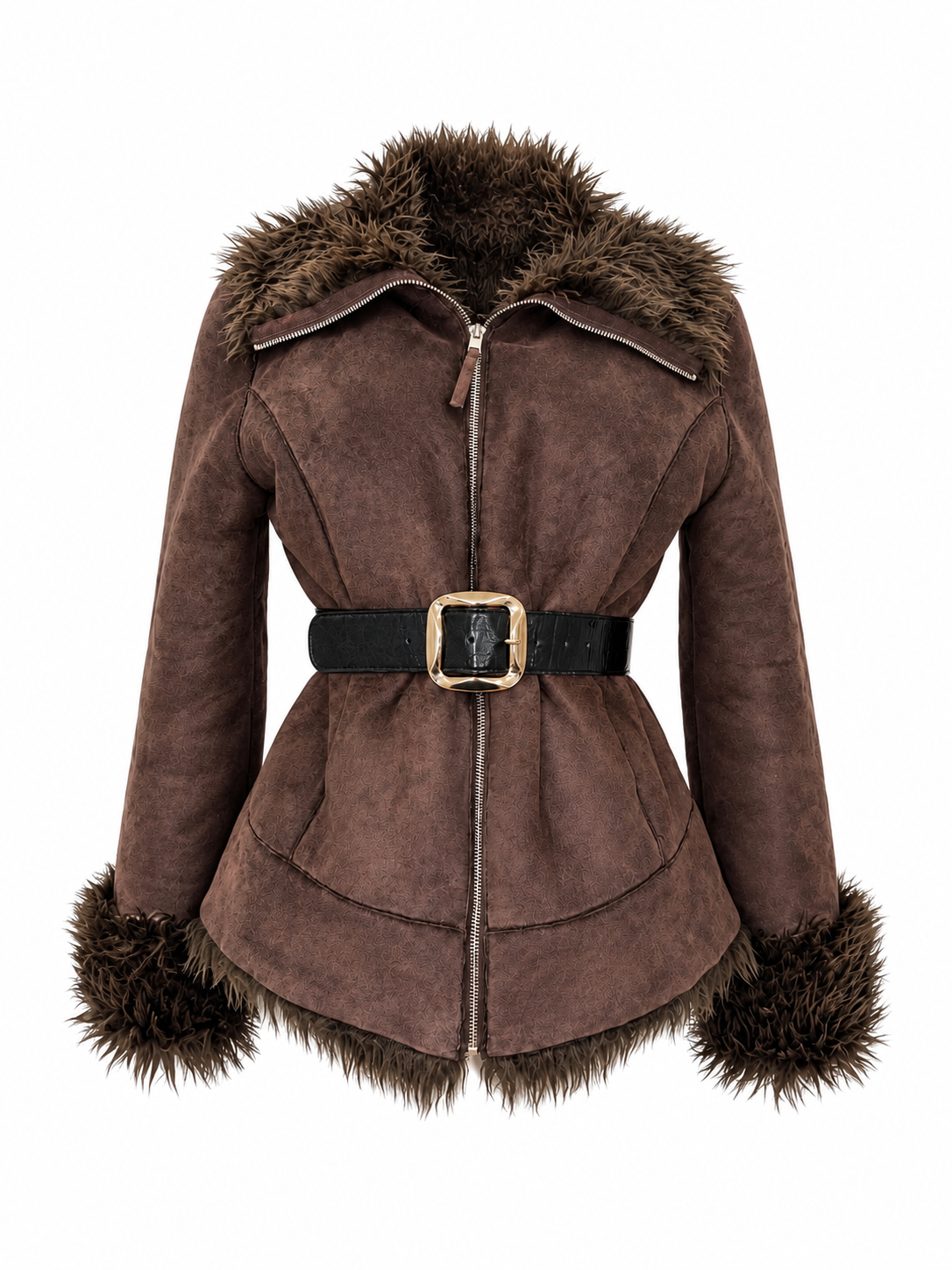 Brown Faux Fur Suede Jacket