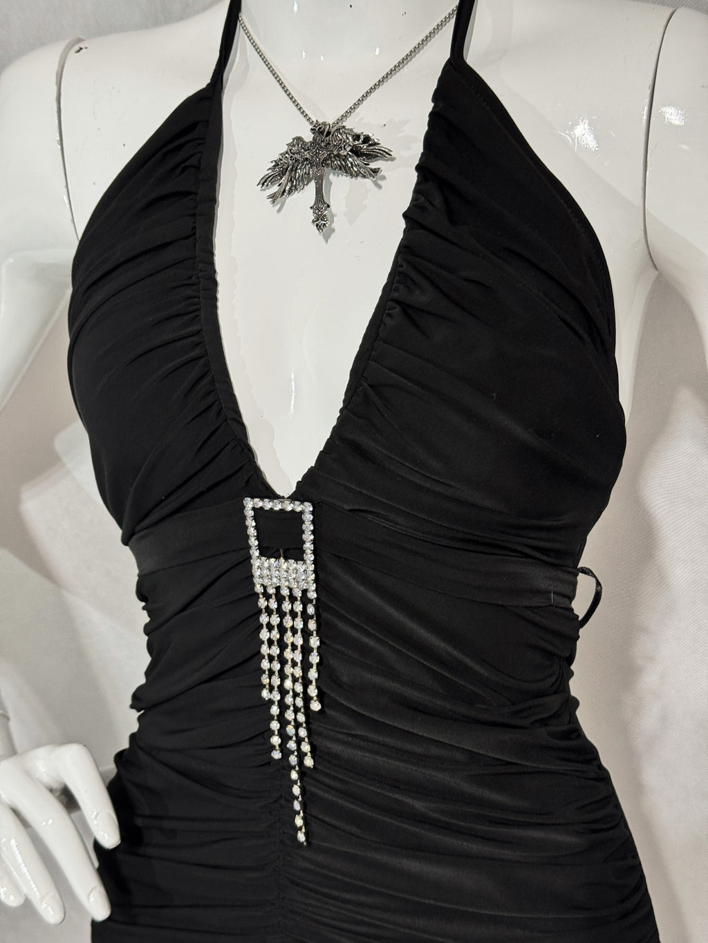 Midnight Ruched Halter Dress