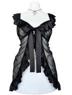 Black top with a bow an ruffles