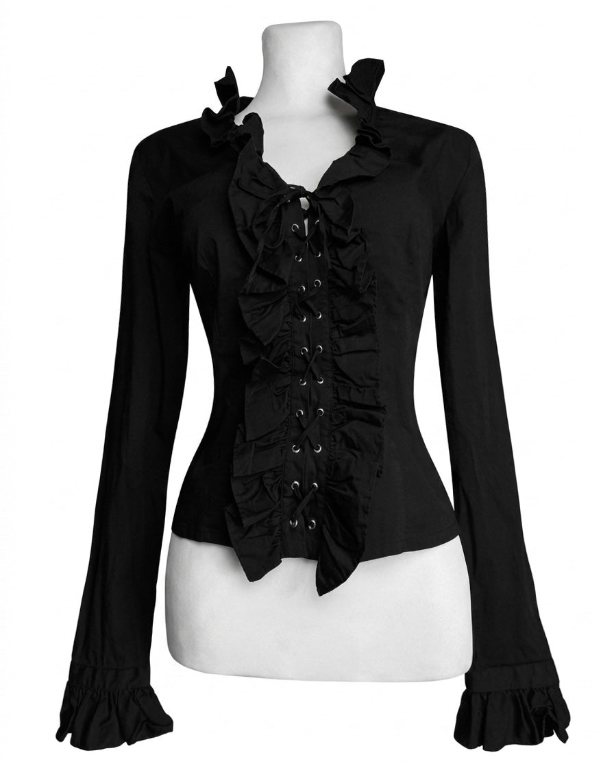 Black Vintage Gothic Corset-Style Blouse