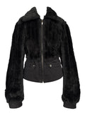Midnight Black Furry Zip Jacket