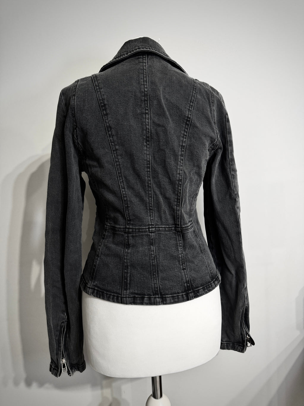 Charcoal Acid Wash Denim Biker Jacket