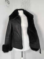 Midnight Faux-Leather Fur Trim Biker Jacket