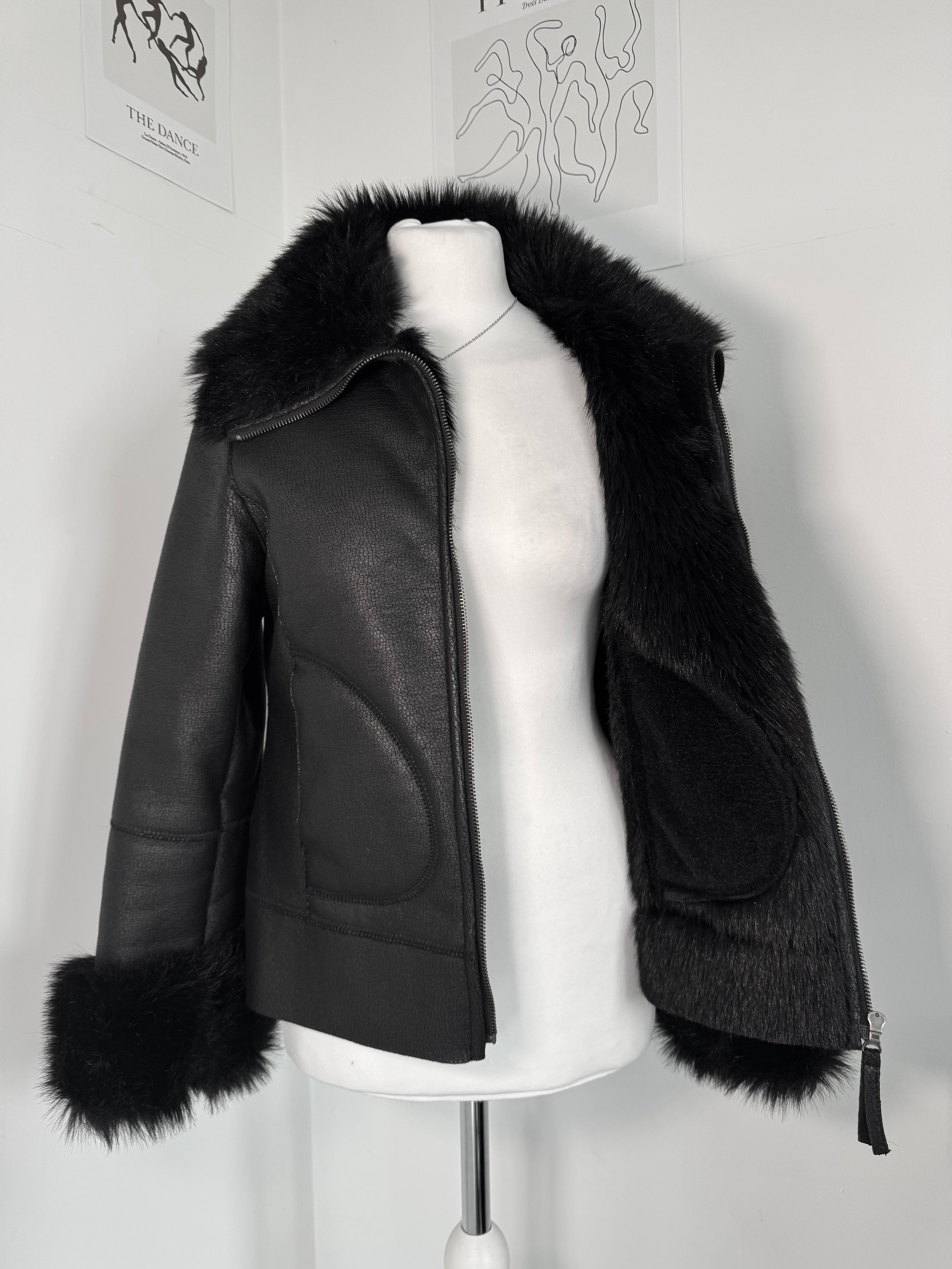 Midnight Faux-Leather Fur Trim Biker Jacket