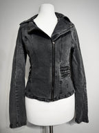 Charcoal Acid Wash Denim Biker Jacket