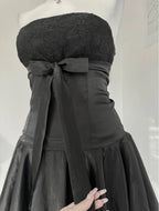 Midnight Satin & Lace Strapless Mini Dress