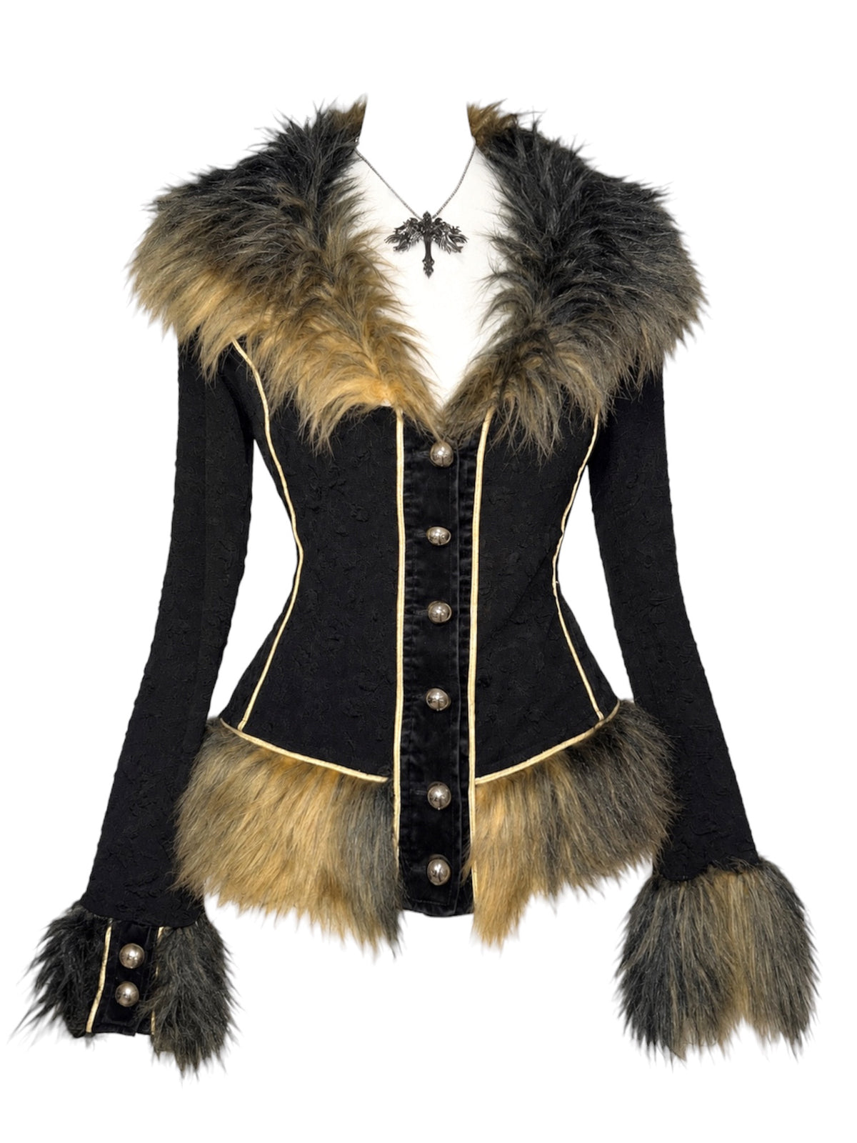 Gothic Vintage Faux-Fur Trim Jacket