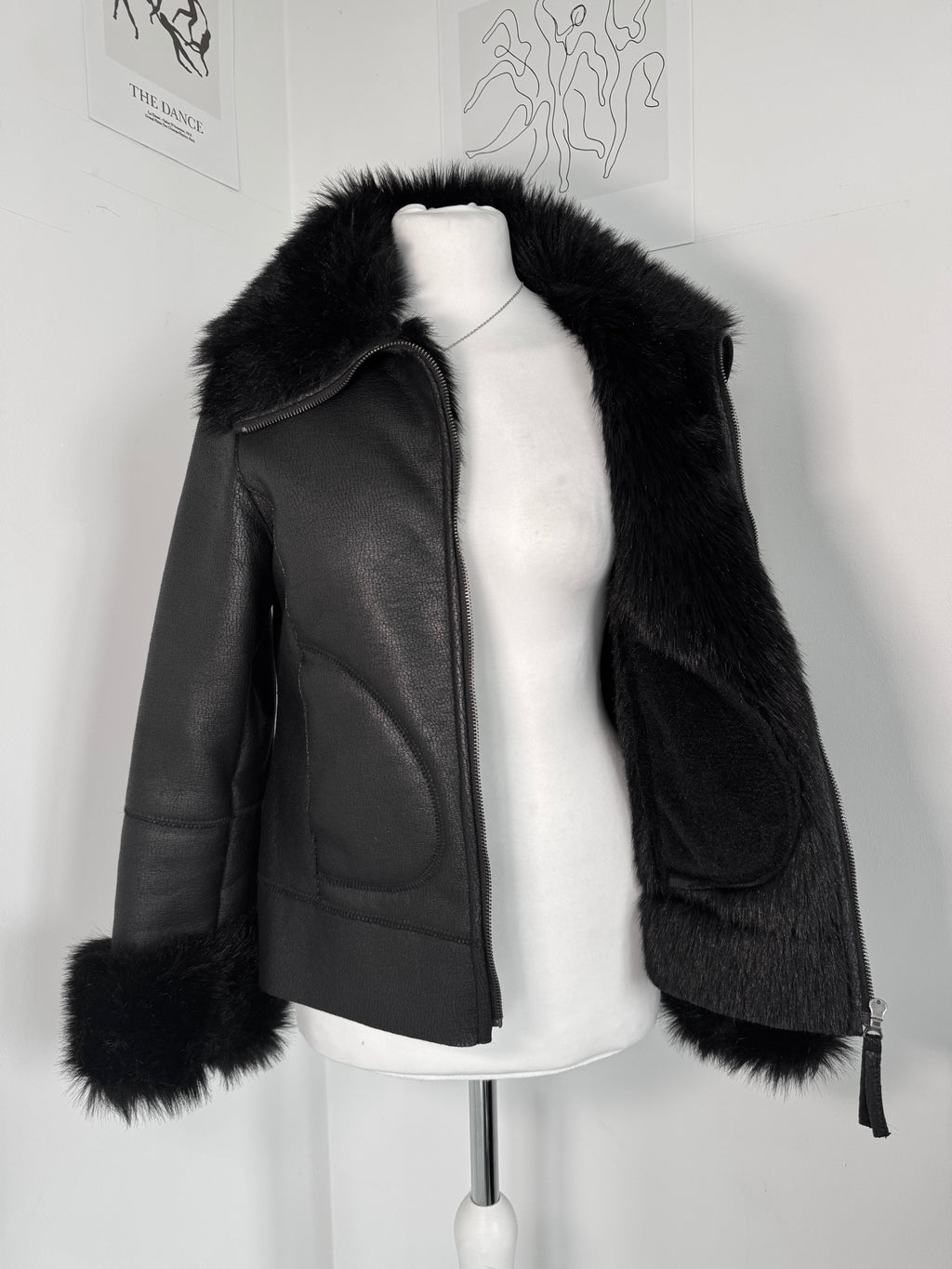Midnight Faux-Leather Fur Trim Biker Jacket