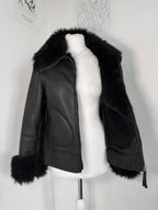 Midnight Faux-Leather Fur Trim Biker Jacket