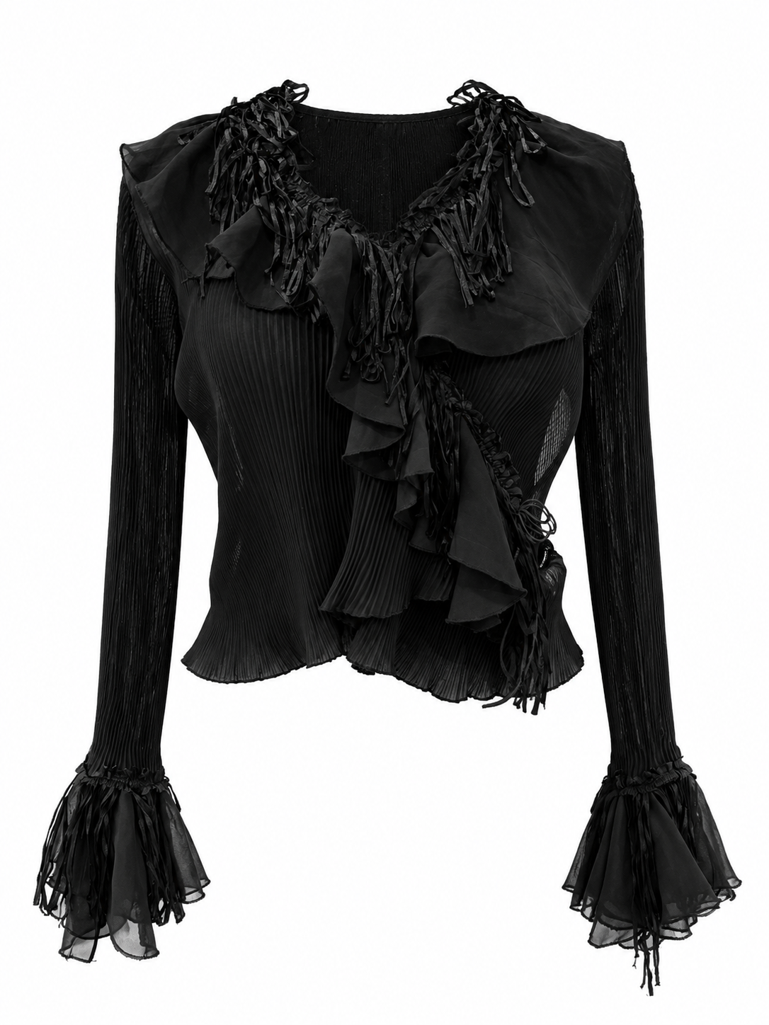 Black Pleated Ruffle Blouse