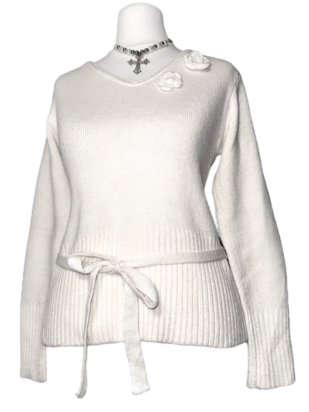 Cream Coquette Rosette Knit Sweater