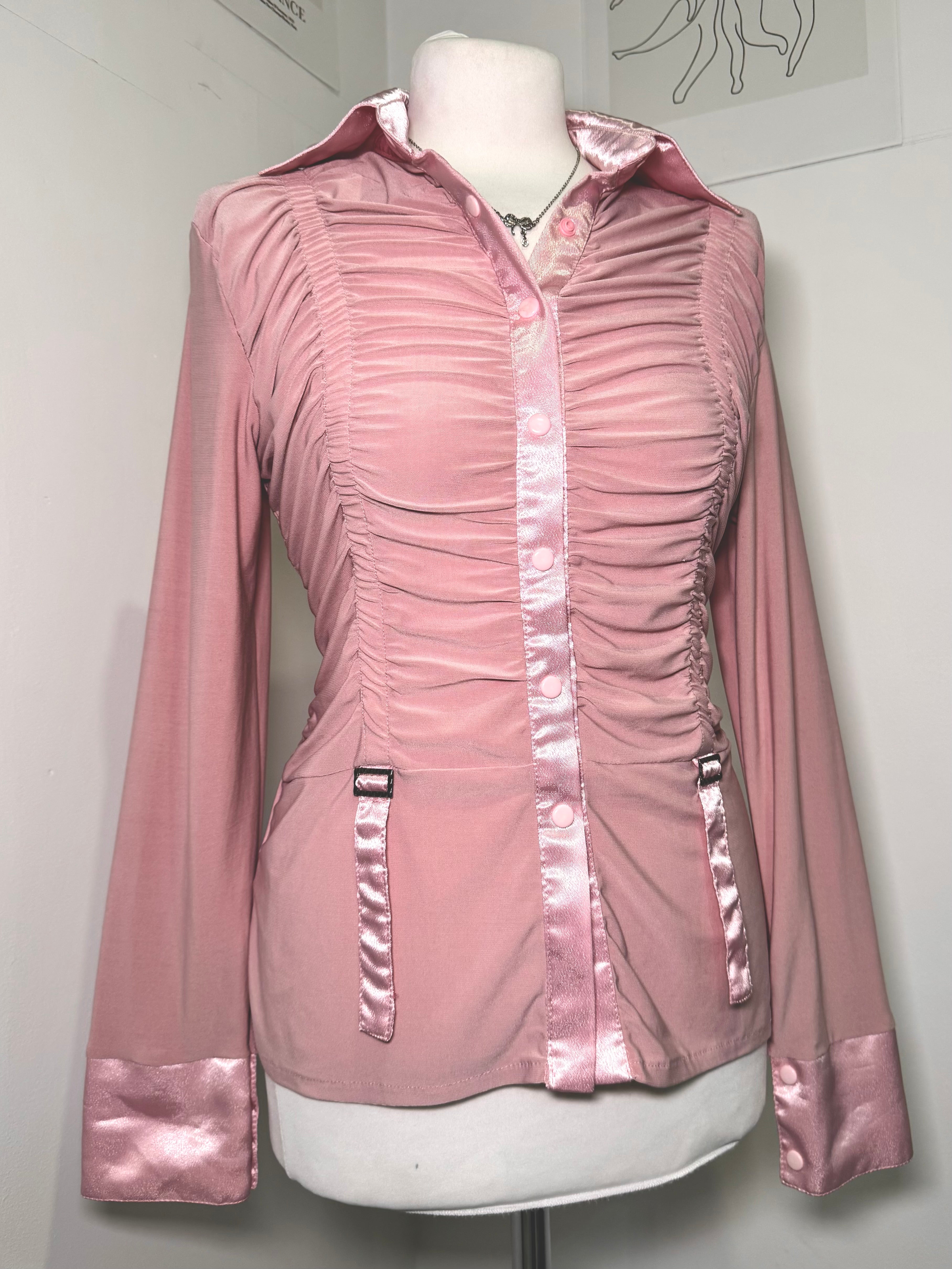 Dusty pink satin shirt with drapery