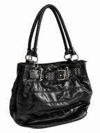 Black Patent Effect Shoulder Bag with Studded Belt Detail