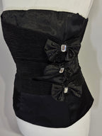 Black Satin Strapless Corset Top with Embellished Bows