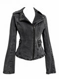 Charcoal Acid Wash Denim Biker Jacket