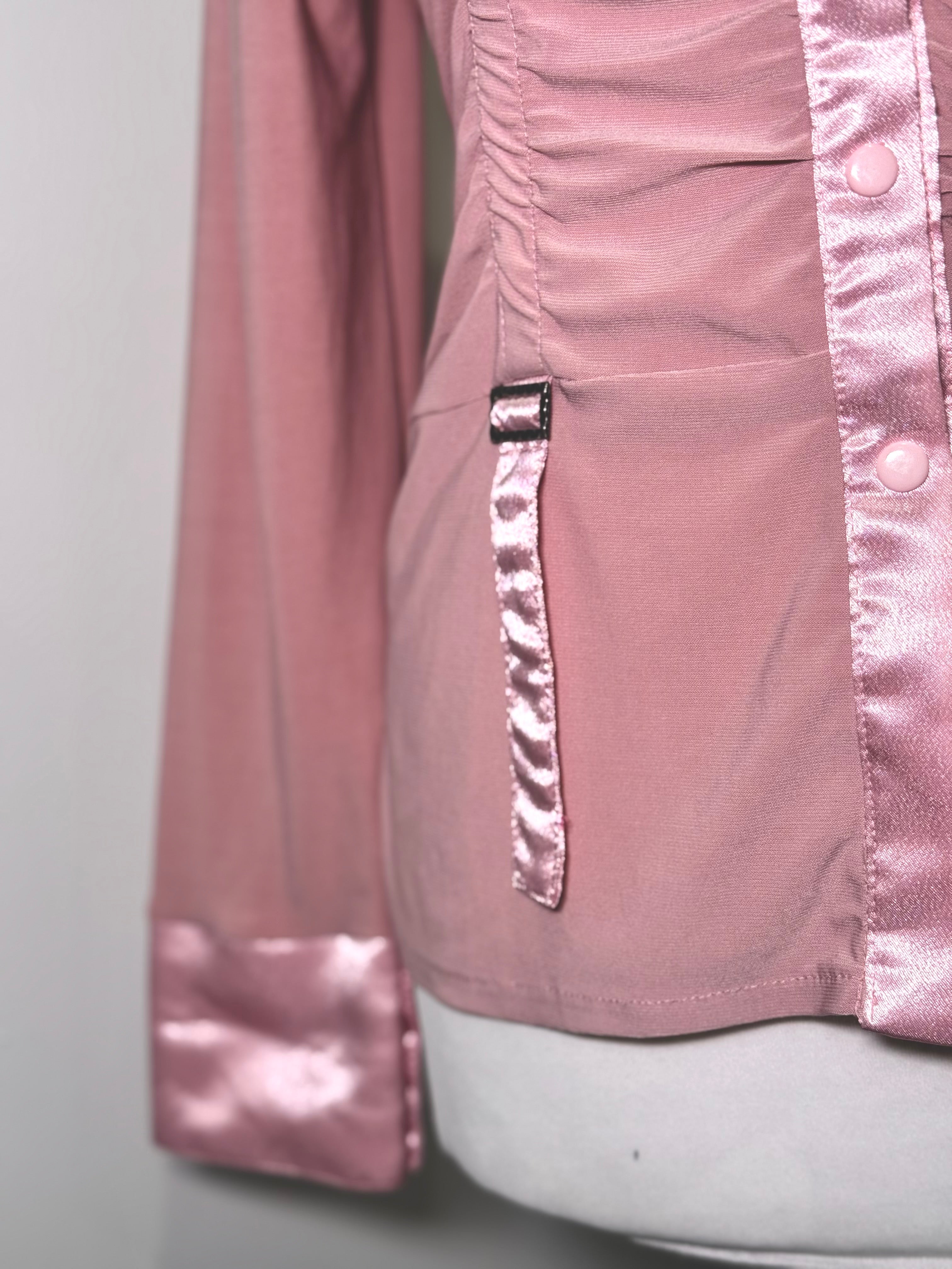 Dusty pink satin shirt with drapery