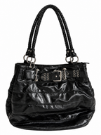 Black Patent Effect Shoulder Bag with Studded Belt Detail