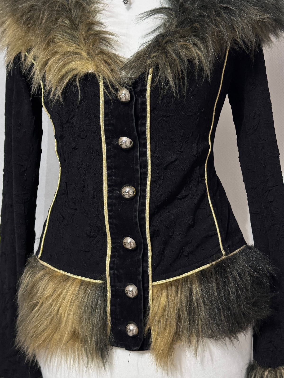 Gothic Vintage Faux-Fur Trim Jacket