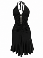 Midnight Ruched Halter Dress