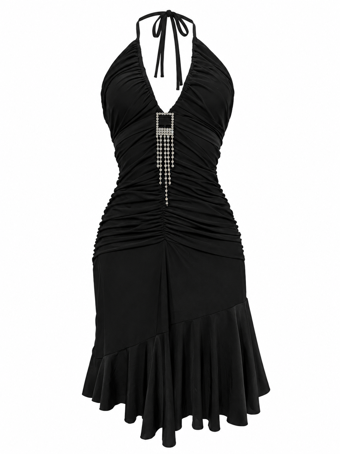 Midnight Ruched Halter Dress
