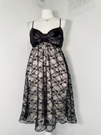 Gothic Black Lace & Satin Bow Midi Dress