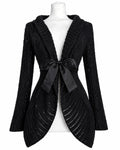 Black Vintage Gothic Romantic Cable-Knit Cardigan with Satin Bow Belt