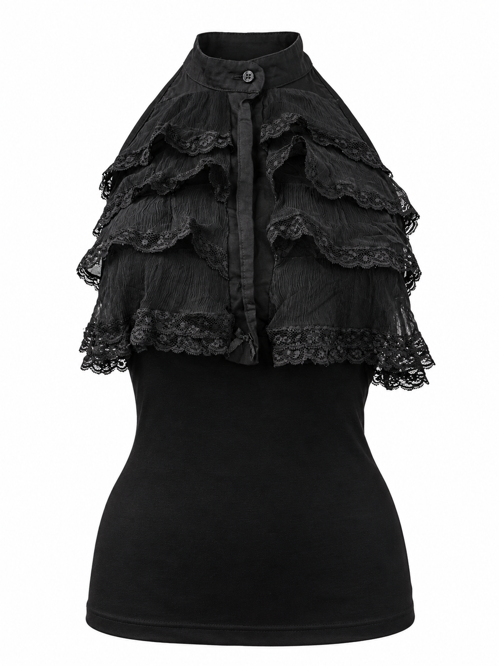 Black Lace Ruffle Halter Top