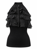 Black Lace Ruffle Halter Top