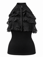 Black Lace Ruffle Halter Top