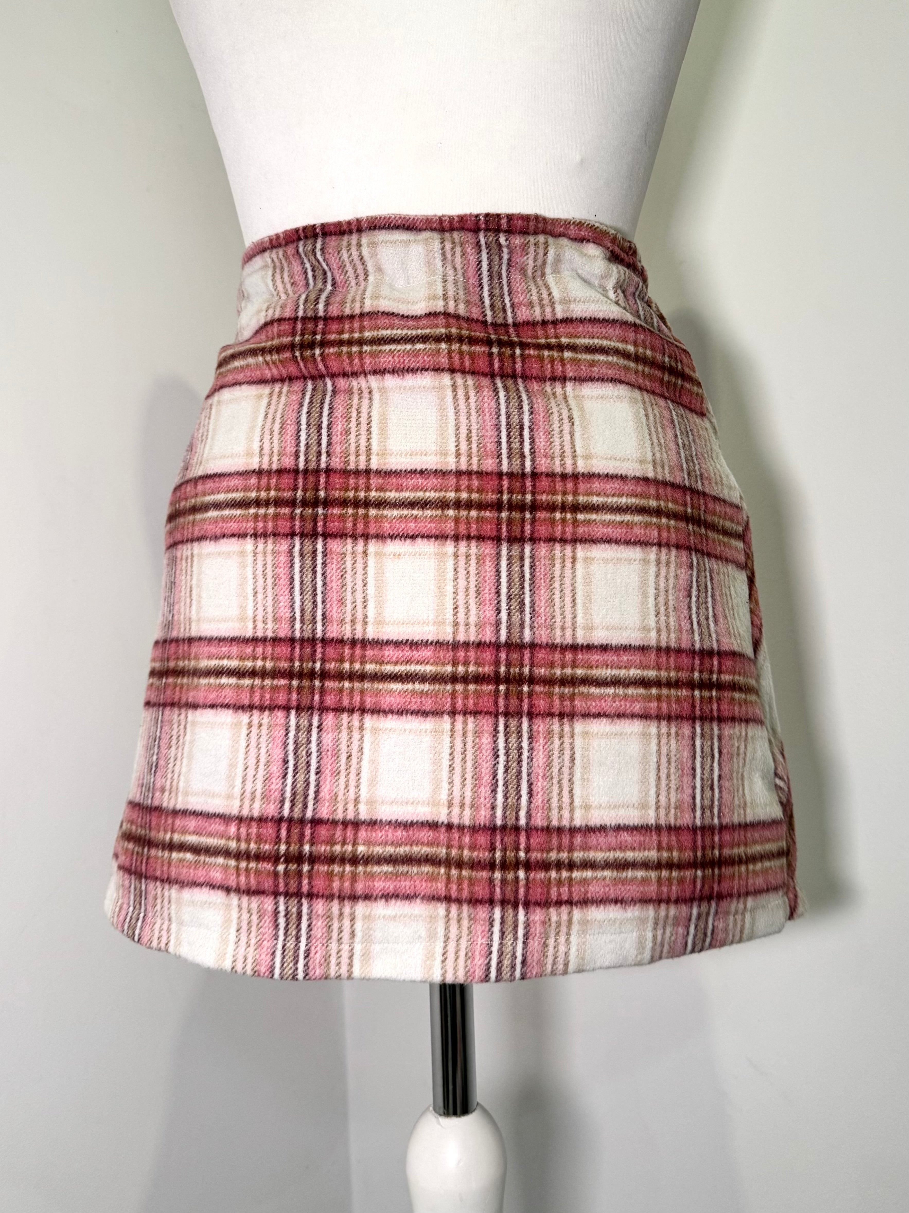 Vintage Rose Plaid Preppy Wrap Mini Skirt